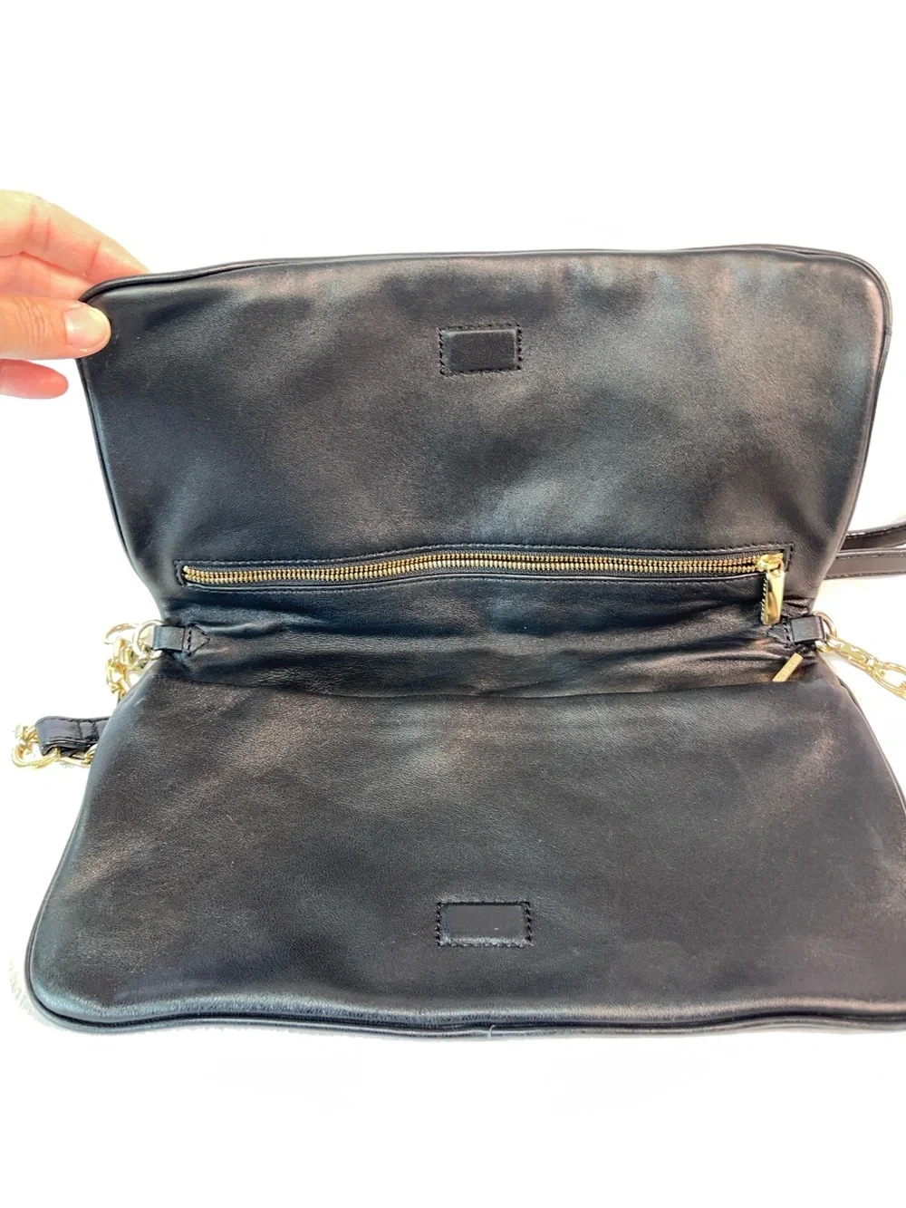 Tory Burch Black Leather Shoulder Bag with Gold Stud Logo